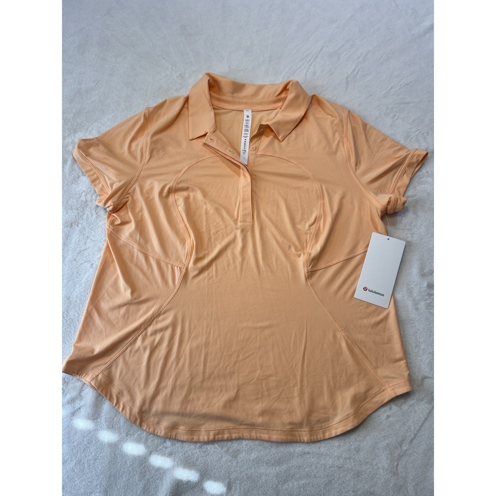 Lululemon Quick-Dry Short Sleeve Polo Shirt Size 16 Peach Orange Athletic Golf